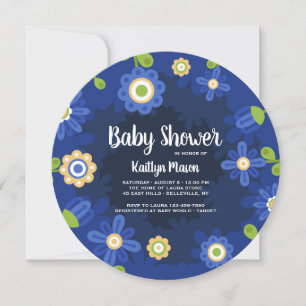 Convite para Chá de fraldas Floral Azul