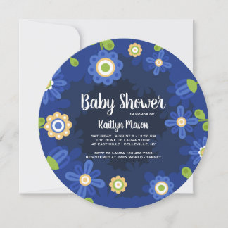 Convite para Chá de fraldas Floral Azul