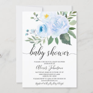 Convite para Chá de fraldas Floral Azul Elegante