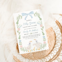 Convite para Chá de fraldas Floral Azul Ganso bobo