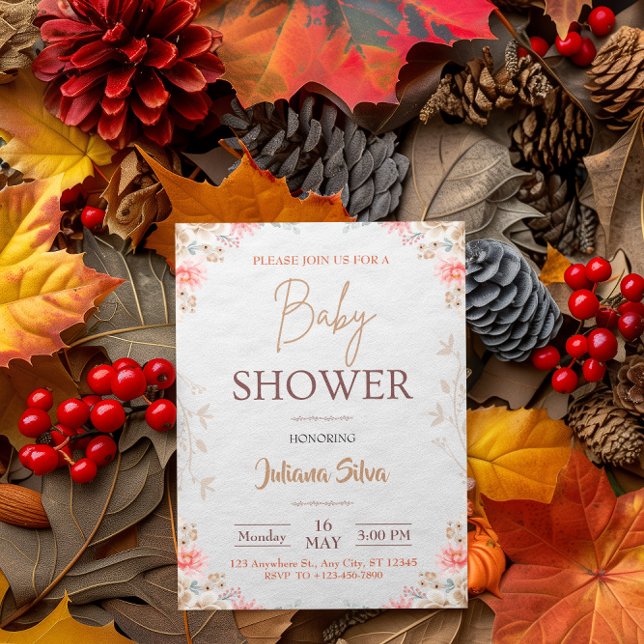 Convite para Chá de fraldas Floral Beige Cute (Criador carregado)