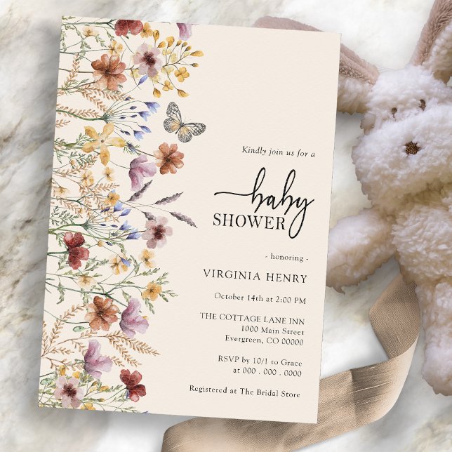 Convite para Chá de fraldas Floral Boho (Wildflower Floral Boho Baby Shower Invitation by Painted Paperie
)