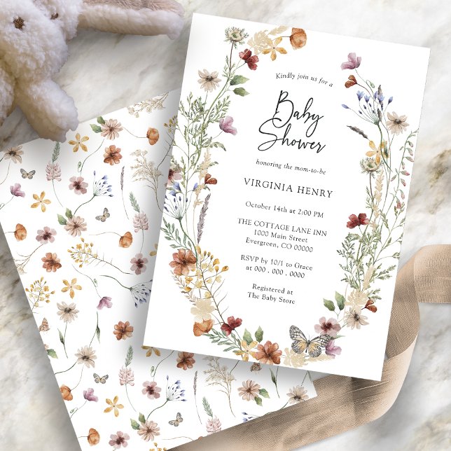Convite para Chá de fraldas Floral Boho (Floral Boho Baby Shower Invitation
)
