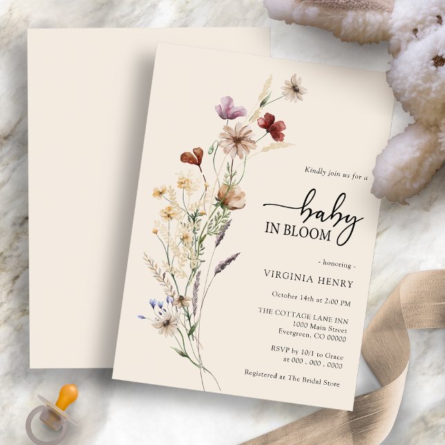 Convite para Chá de fraldas Floral Boho (Floral Boho Wildflower Baby Shower Invitation by Painted Paperie
)