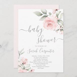 Convite para Chá de fraldas Floral Cor-de-Rosa Esb