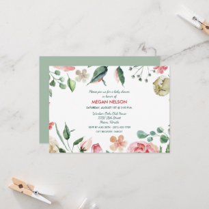 Convite para Chá de fraldas Floral de Aquarela de