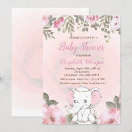 Convite para Chá de fraldas Floral de Baby Elephan