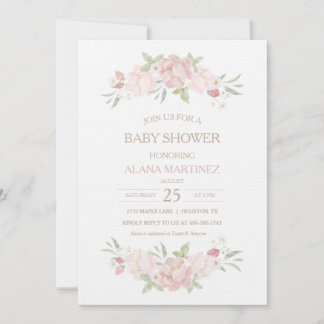 Convite para Chá de fraldas Floral de Blush