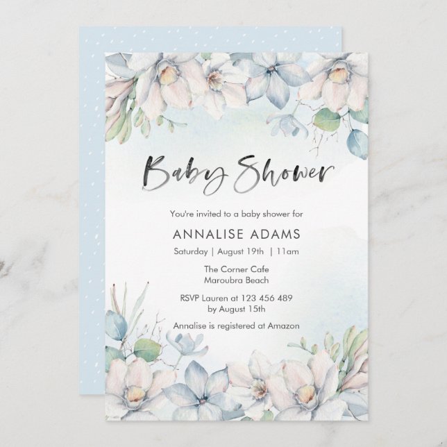 Convite para Chá de fraldas Floral de inverno (Frente/Verso)