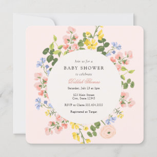 Convite para Chá de fraldas Floral de Pastel Elega