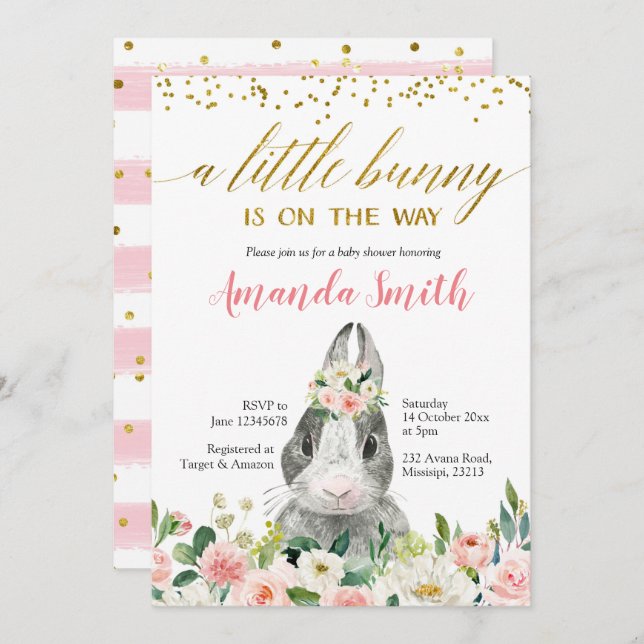 Convite para Chá de fraldas Floral de Pequeno Coel (Frente/Verso)