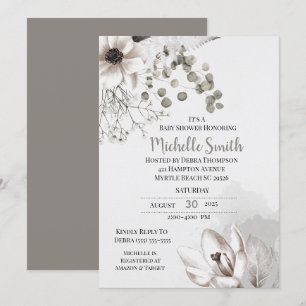 Convite para Chá de fraldas Floral Elegant Sage Cr