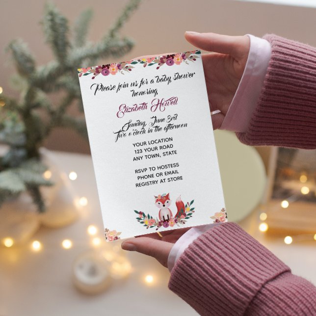 Convite para Chá de fraldas Floral Fox (Criador carregado)