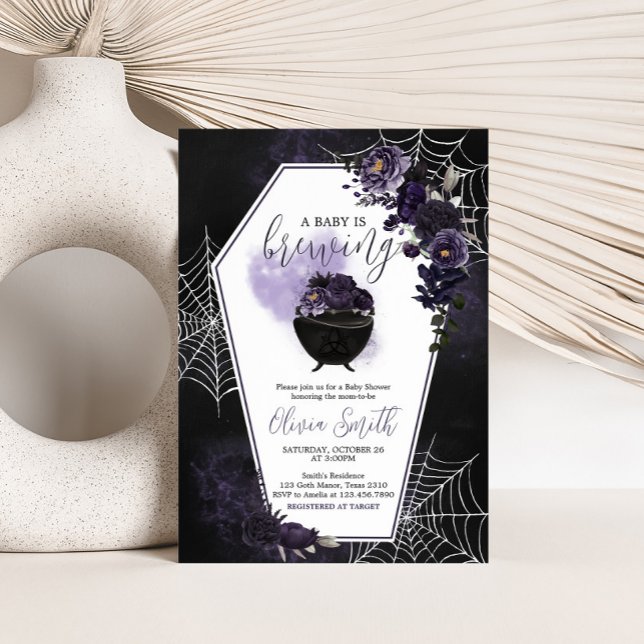 Convite para Chá de fraldas Floral Gótico Roxo (Floral Gothic Invitation)