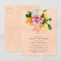 Convite para Chá de fraldas Floral Peach Meadow