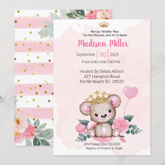 Convite para Chá de fraldas Floral Rosa-Rosa Princ