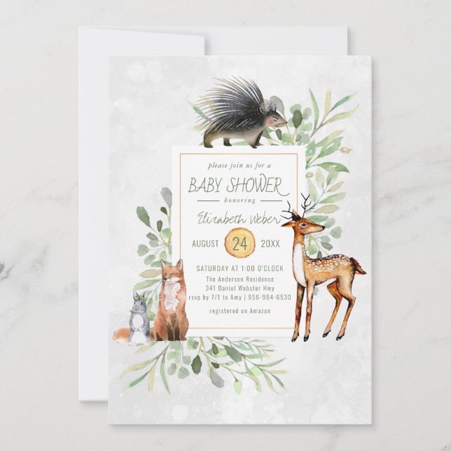 Convite para Chá de fraldas Florestal Verde (Frente)