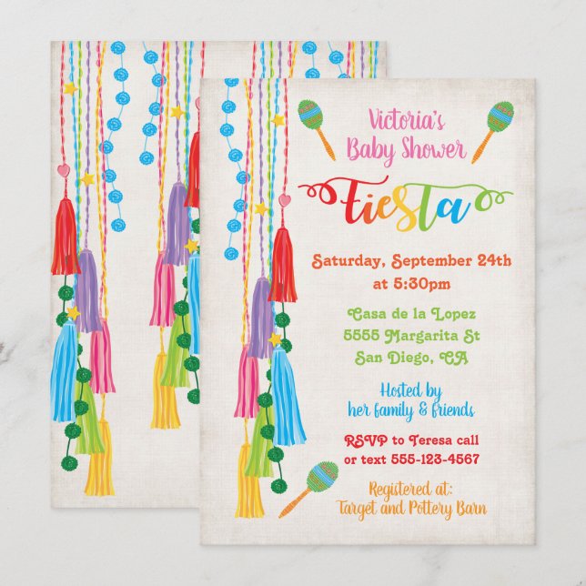 Convite para Chá de fraldas Folk Art Mexicano Fies (Frente/Verso)