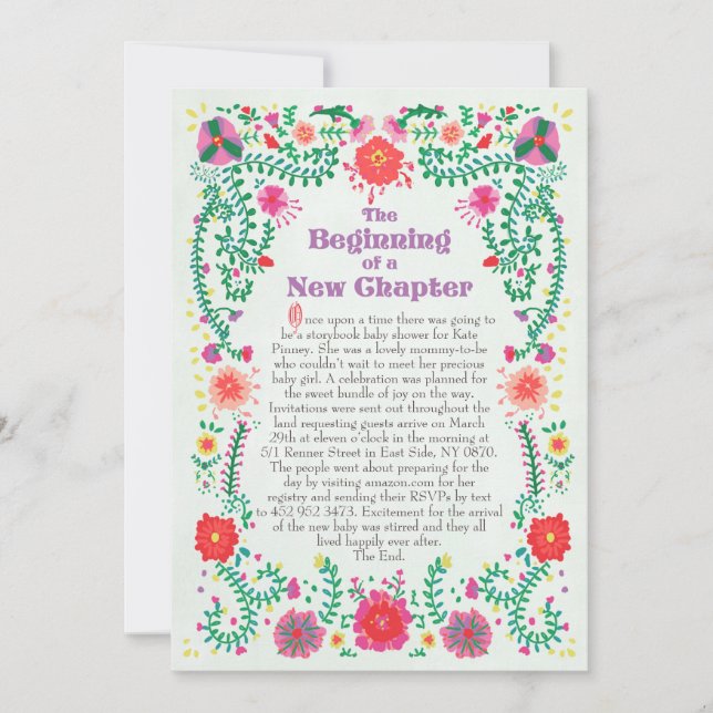 Convite para Chá de fraldas Folk Art Storybook (Frente)