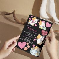 Convite para chá de fraldas gatinho preto e rosa
