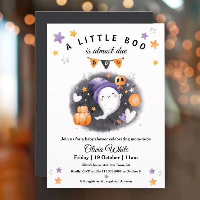 Convite para Chá de fraldas Ghost Boo Halloween (Cute Ghost Boo Halloween Baby Shower Invitation)