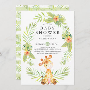Convite para Chá de fraldas Girafa em Aquarela