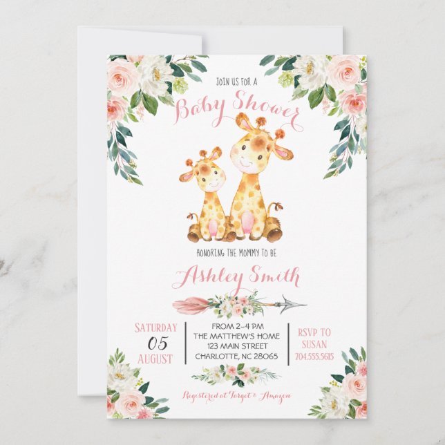 Convite para Chá de fraldas Giraffe Safari (Frente)