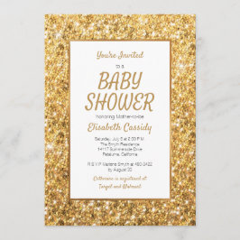Convite para Chá de fraldas Glitter Dourado Sparkl