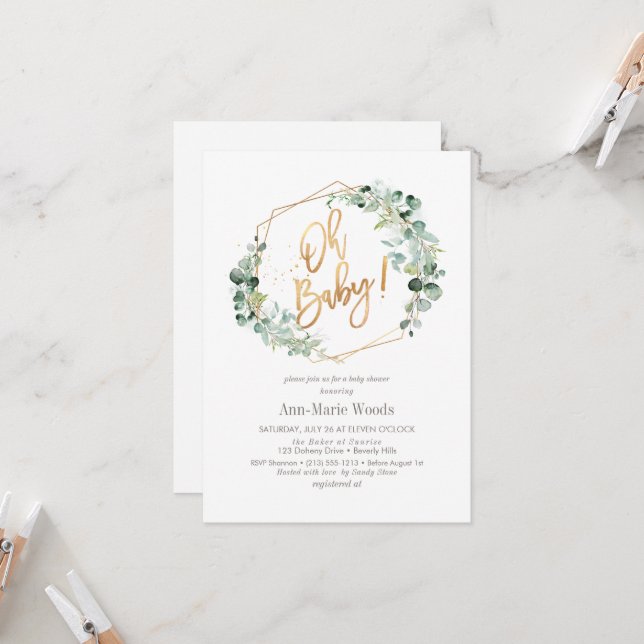Convite para Chá de fraldas Greenery PixDezines Wa (Frente/Verso In Situ)
