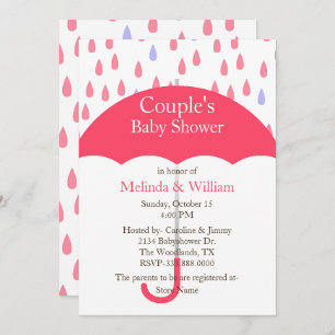 Convite para Chá de fraldas Guarda-chuvas Rosa