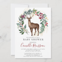 Convite para Chá de fraldas Holly Wreath Stag Wint