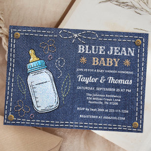 Convite para Chá de fraldas Jean Blue Denim Cute