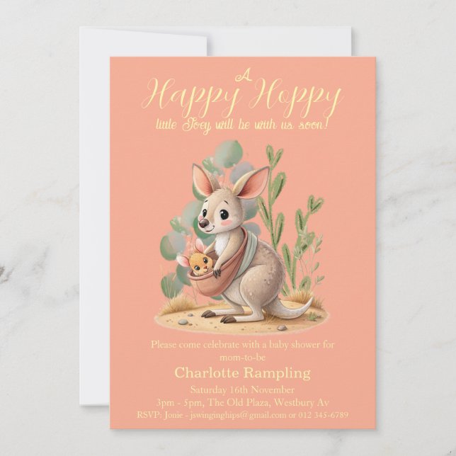 Convite para Chá de fraldas Joey Peach (Frente)