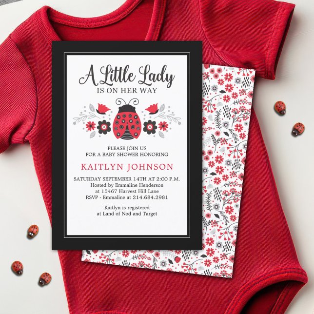 Convite para Chá de fraldas Lady Ladybug (A little lady girl's baby shower invitation featuring a cute ladybug )