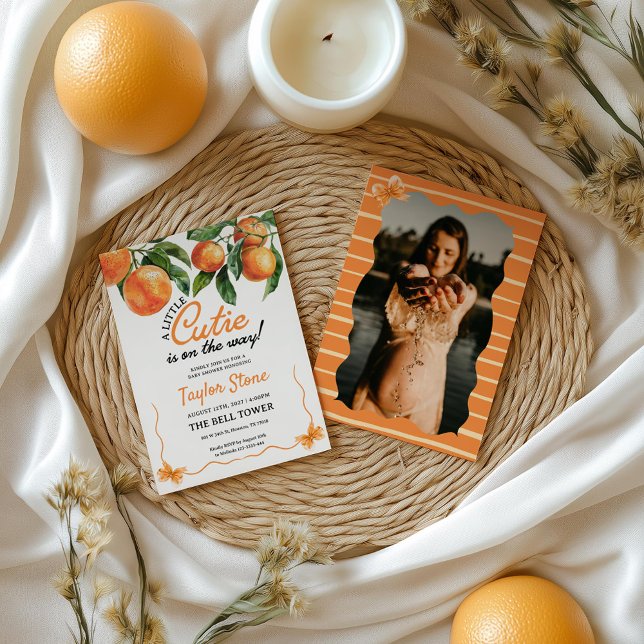 Convite para Chá de fraldas Laranja com Foto (Criador carregado)