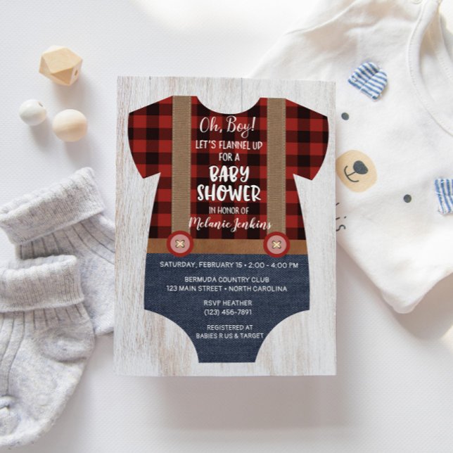 Convite para Chá de fraldas Lumberjack Flannel Boy (Criador carregado)