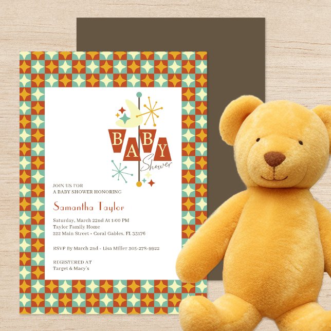 Convite para Chá de fraldas Moderno do meio século (Retro Geometric Baby Shower Invite)