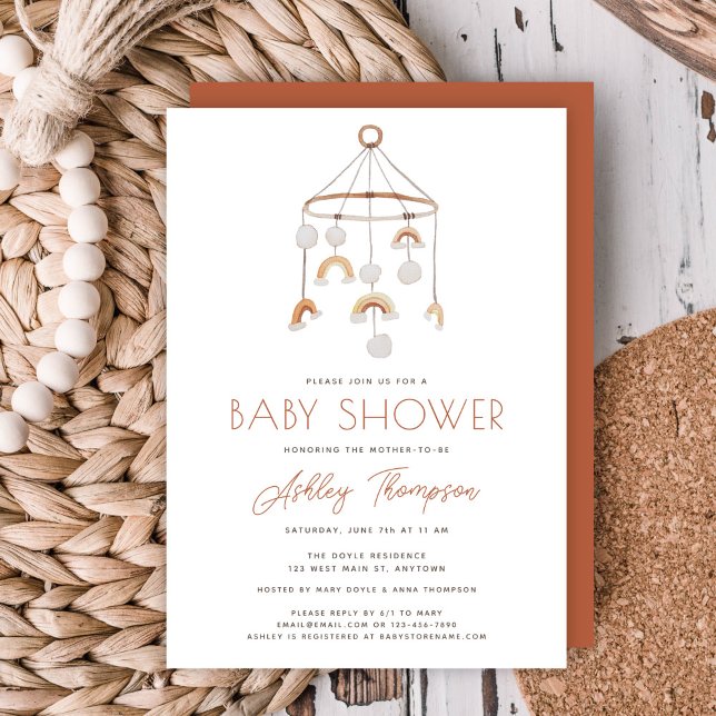 Convite para Chá de fraldas Móvel Cute Boho Rainbo (Cute Boho Rainbow Mobile Baby Shower Invitation)