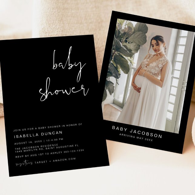 Convite para Chá de fraldas Negro Moderno JOVI Edg (Criador carregado)