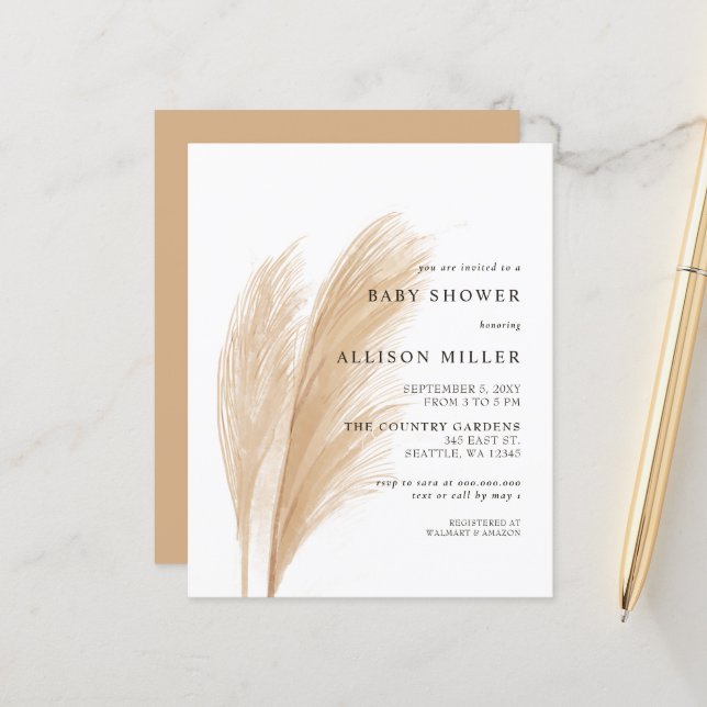 Convite para Chá de fraldas Pampas de Orçamento (Frente/Verso In Situ)