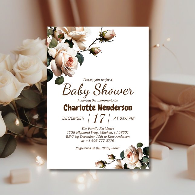 Convite para Chá de fraldas para Rosa de Beige Ele (Gentle Girl Baby Shower Invite!)