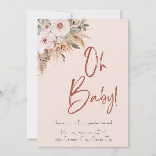 Convite para Chá de fraldas Pastel Pink Boho