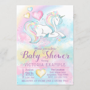Convite para Chá de fraldas Pastel Unicorn Rainbow