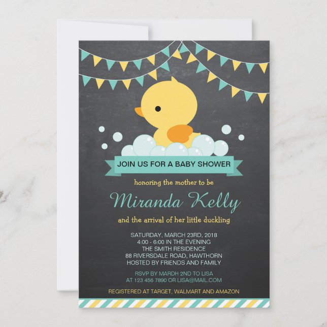 Convite para Chá de fraldas Pato/Convite para Pato (Frente)