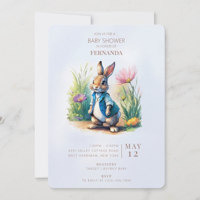 Convite para Chá de fraldas Peter Rabbit (Frente)