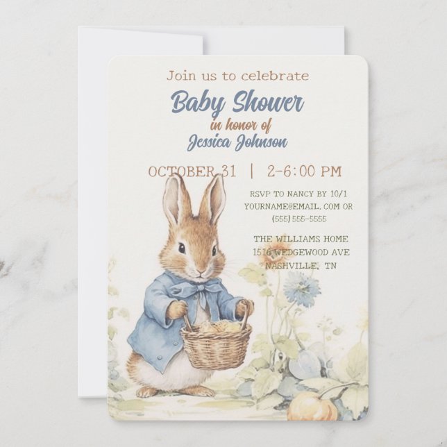 Convite para Chá de fraldas Peter Rabbit (Frente)