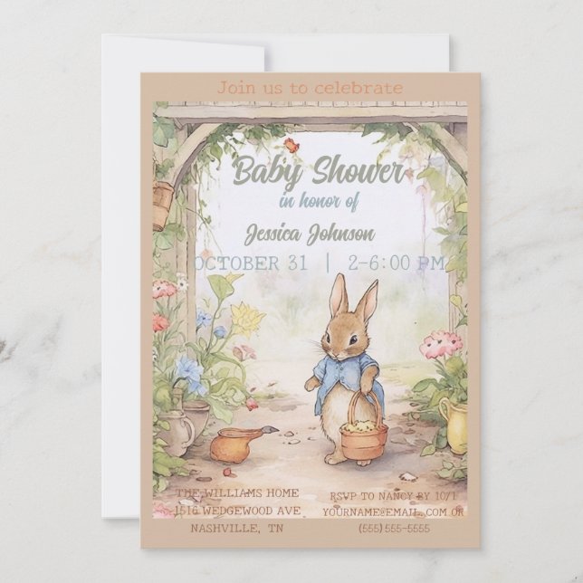 Convite para Chá de fraldas Peter Rabbit (Frente)