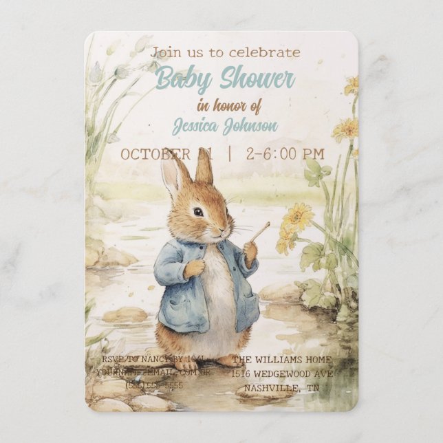 Convite para Chá de fraldas Peter Rabbit (Frente)