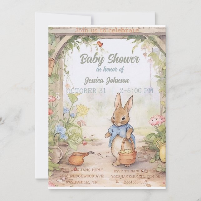 Convite para Chá de fraldas Peter Rabbit (Frente)