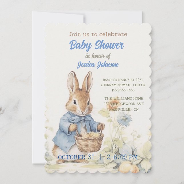 Convite para Chá de fraldas Peter Rabbit (Frente)